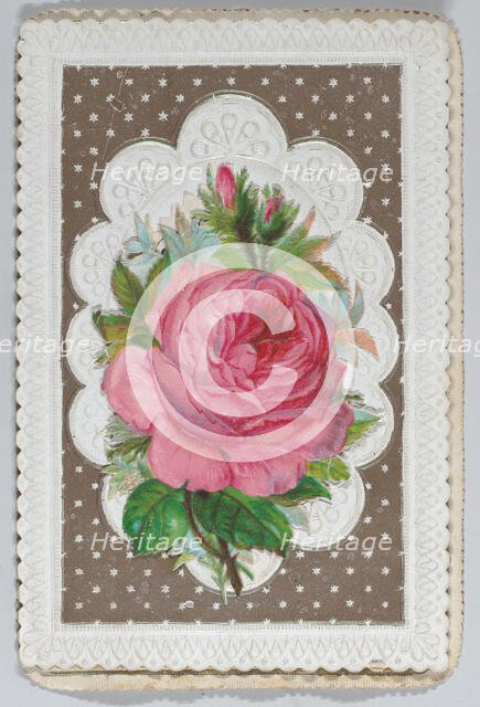 Valentine - Mechanical Layered Birthday - die cut roses and woman., ca. 1875. Creator: Anon.