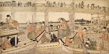 Fishing Boats with Nets under Ryogoku Bridge, 1790s. Creator: Kitagawa Utamaro.
