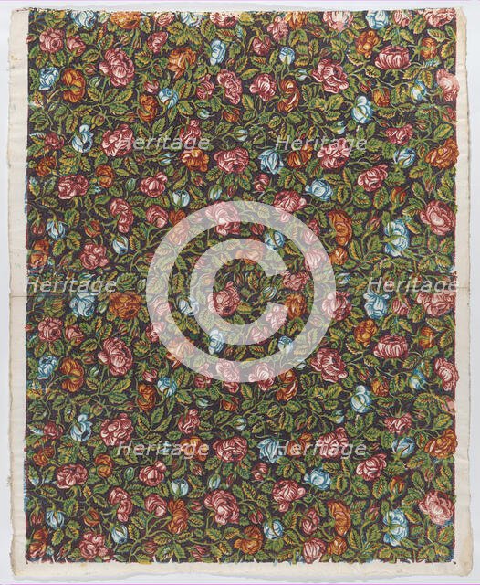 Sheet with overall floral pattern on a dark background, late 18th-mi..., late 18th-mid-19th century. Creator: Anon.