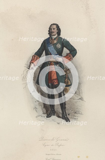 Peter I the Great (1672-1725). Tsar of Russia, engraving, 1870.