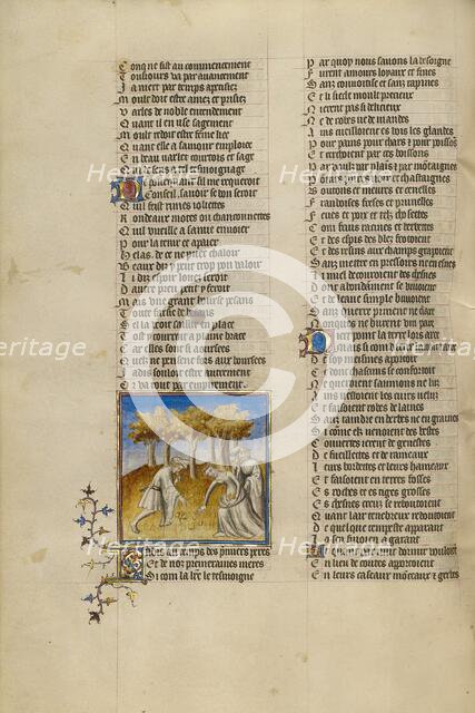 A Woman and Two Men Eating Fruit; Roman de la Rose, about 1405. Creator: Unknown.