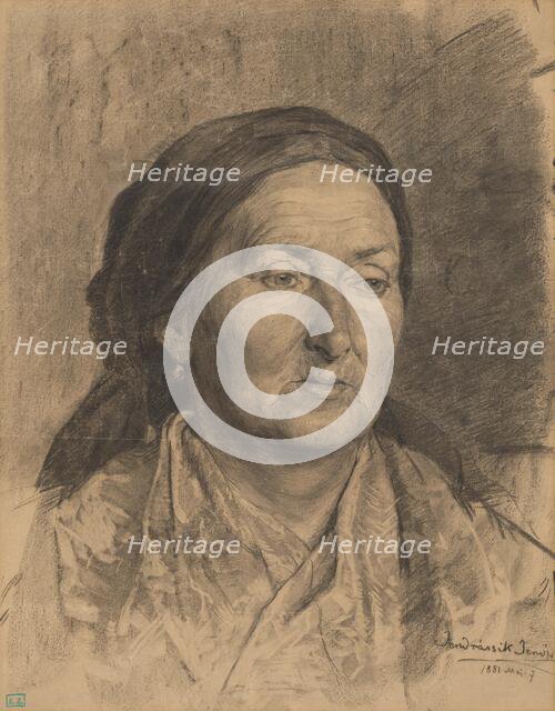 Portrait of an old woman in a scarf, 1881. Creator: Jeno Jendrassik.