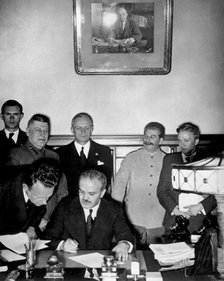 Signing of the German-Soviet non-aggression pact, Moscow, USSR, 1939. Artist: Anon