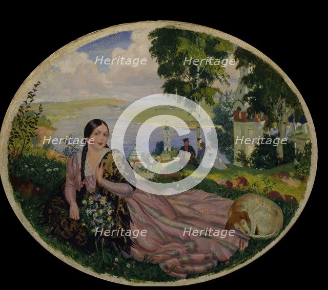 Girl At The Volga, 1915. Artist: Kustodiev, Boris Michaylovich (1878-1927)