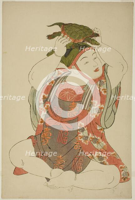 Boy as Jurojin, from an untitled series of children as the Seven Gods of Good Fortune, Japan, 1780s. Creator: Kitao Shigemasa.