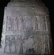 Detail from the black obelisk of King Shalmaneser III, Assyrian, Nimrud, Iraq, c825 BC. Artist: Werner Forman