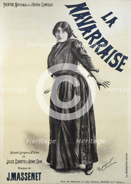Poster for the premiere of the Opera La Navarraise by Jules Massenet , 1894. Creator: Reutlinger, Léopold-Émile (1863-1937).