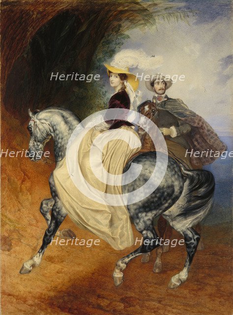 The Horsemen. Portrait of Eugeny and Emily Mussard, 1849. Artist: Briullov, Karl Pavlovich (1799-1852)
