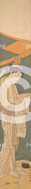 Woman in Night Robe Reading a Letter, 1764-72., 1764-72. Creator: Suzuki Harunobu.