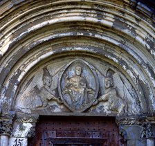 Church of Our Lady of Baldos in Montañana (Huesca), detail of main portal with tympanum carved wi…