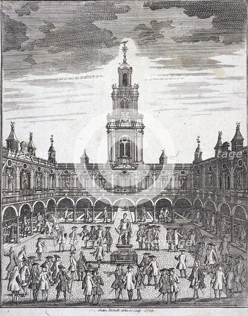 Courtyard of the Royal Exchange (2nd) London, 1729. Artist: Sutton Nicholls