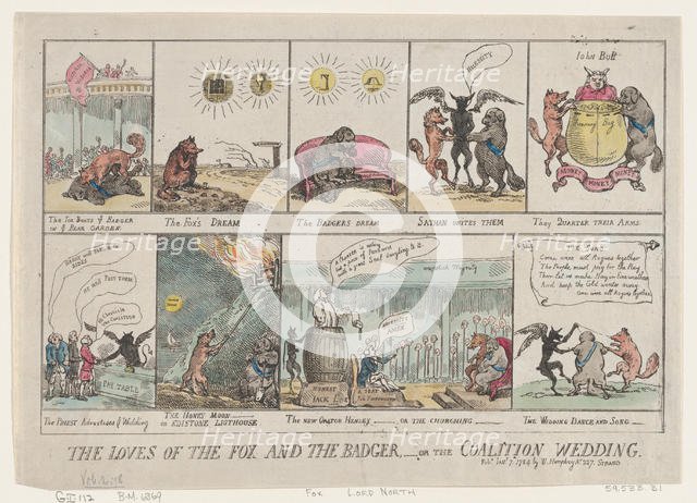 The Loves of the Fox and The Badger, or The Coalition Wedding. , January 7, 1784., January 7, 1784. Creator: Thomas Rowlandson.