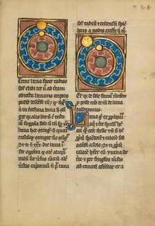 Two Diagrams Showing the Orbits of the Sun and the Moon; De Natura Avium..., 1277 or after. Creator: Unknown.