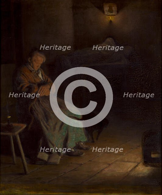 Old Woman Watching Over a Dead Body II, between 1890-1899. Creator: Aleksander Gierymski.