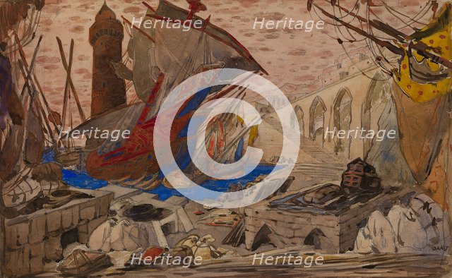 Set Design for La Pisanelle ou la mort parfumée by Gabriele d'Annunzio, 1913. Artist: Bakst, Léon (1866-1924)