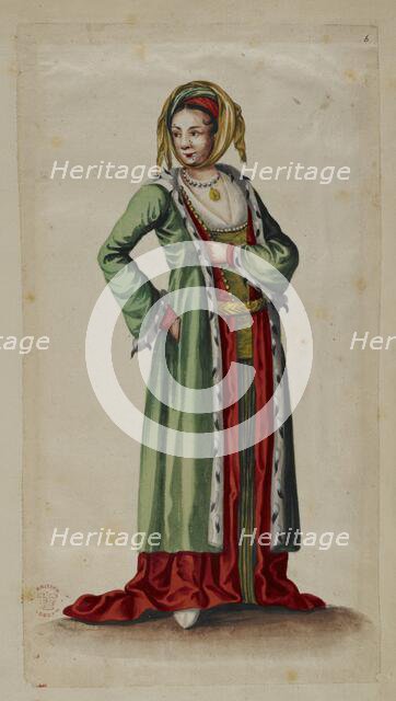 Drawing of a woman in costume of Transylvania, 17th century. Creator: Unknown.