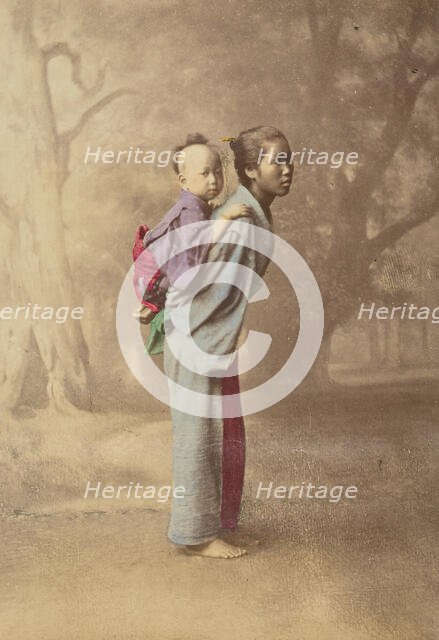 Japanese woman carrying her baby on her back, 1868-1880. Creator: Felice Beato.