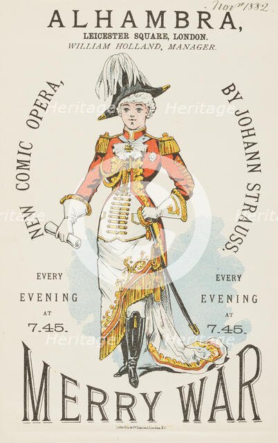 "Merry War"; New Comic Opera, by Johann Strauss, 1882. Creator: Unknown.