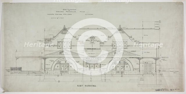 Oakland Avenue Railroad Station, Chicago, Illinois, East Elevation, 1886. Creator: Adler & Sullivan.