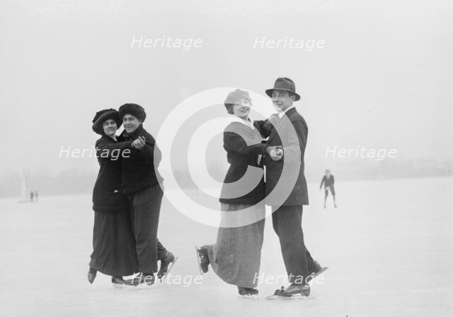 Fred Flake and Flo Coine; Frank Thompson and Mrs. Matheson -- ice skating, between c1910 and c1915. Creator: Bain News Service.