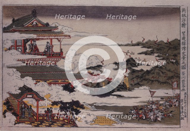 An Lushan and his troops attack on Emperor, ca 1770. Artist: Utagawa, Toyoharu (1735-1814)