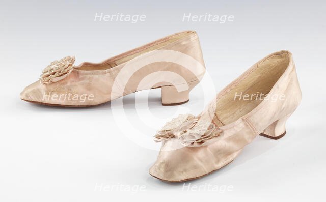 Evening slippers, probably American, 1855-65. Creator: Hing Sheng Boot and Shoe Maker.