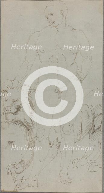 Male Nude with a Lion [verso], c. 1500. Creator: Albrecht Durer.