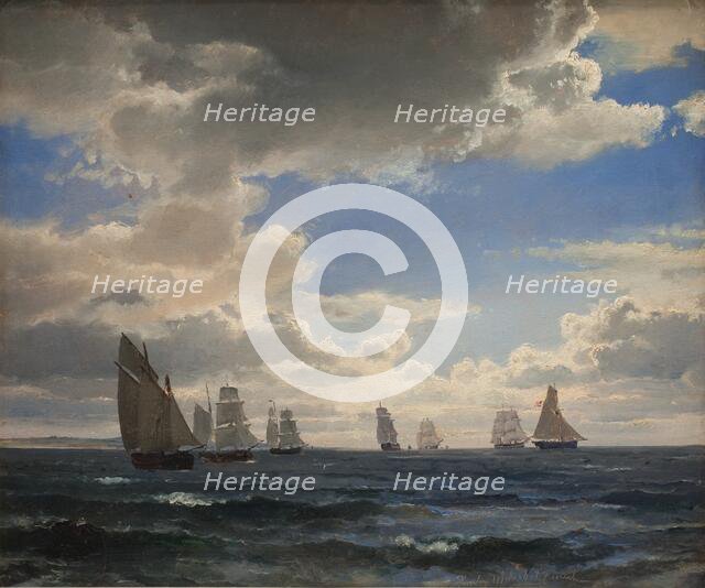 Sailing Ships in the Sound south of Kronborg, 1857. Creator: Carl Frederik Sorensen.