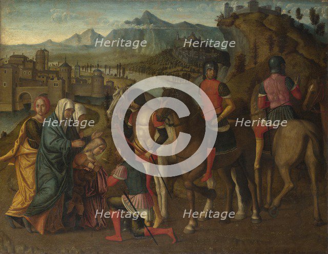 Coriolanus persuaded by his Family to spare Rome, c. 1500. Artist: Michele da Verona (1470-1536/44)