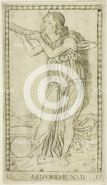 Melpomene, plate seventeen from Apollo and the Muses, c.1465. Creator: Unknown.