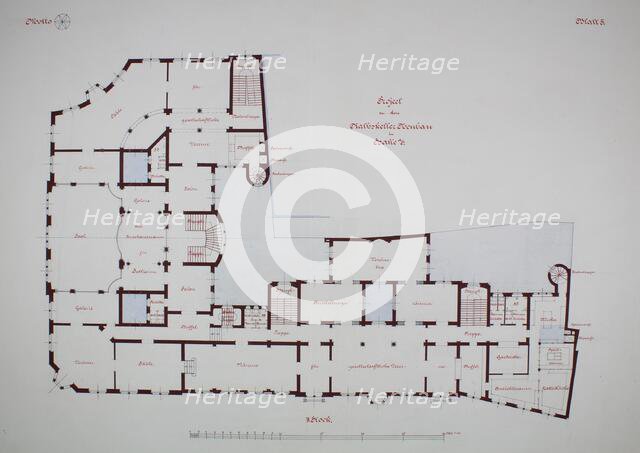 Rathskeller Neubau, Halle (Saale), Saxony-Anhalt, Germany, Second Floor Plan, c. 1887. Creator: Peter Joseph Weber.
