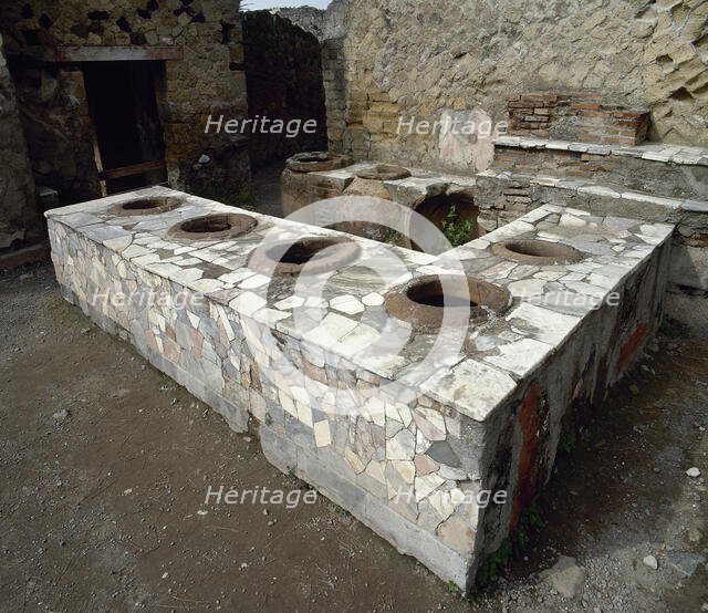 Thermopolium, between Cardo V and Lower Decumanu, Pompeii, Italy, 2002. Creator: LTL.