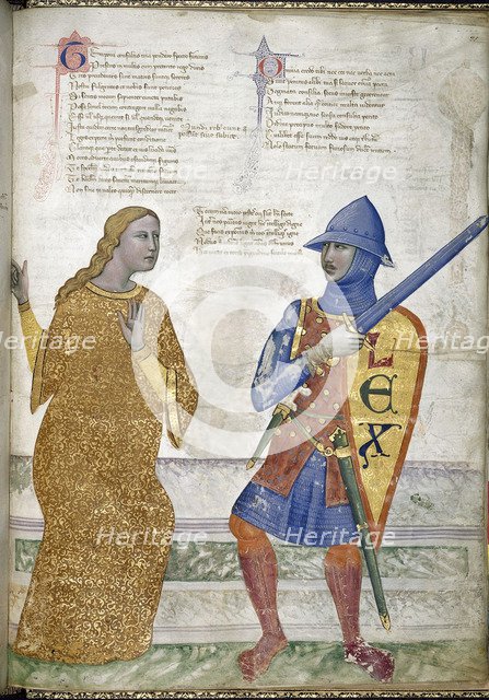 Prudence and Justice (From Regia Carmina by Convenevole da Prato). Artist: Pacino di Buonaguida (active 1302-1343)