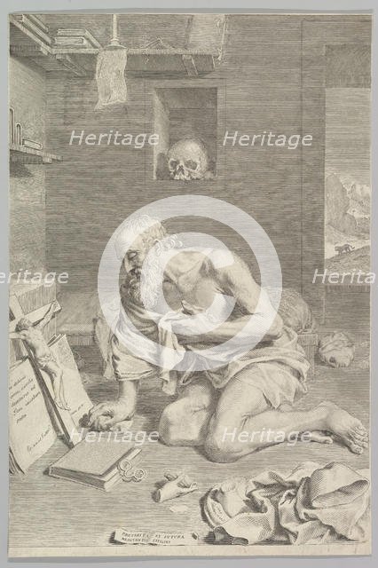 St. Jerome Praying in His Cell (Saint Jérôme pénitent), 1665. Creator: Claude Mellan.
