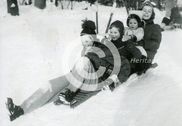 Swedish royal kids in the snow, 13 Jan 1950. Creator: Unknown.