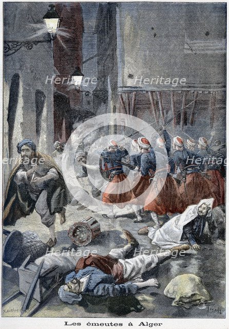 Troops attempting to clear streets during anti-Jewish riots, Algiers, Algeria, 1898. Artist: Unknown