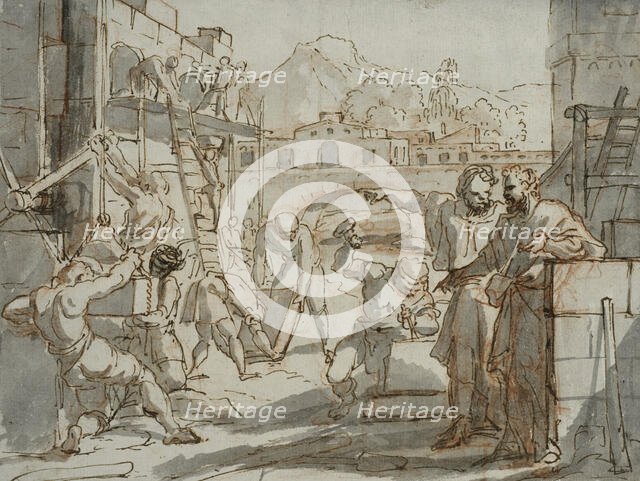 Nehemiah rebuilds the walls of Jerusalem? . Creator: Jan Luyken.