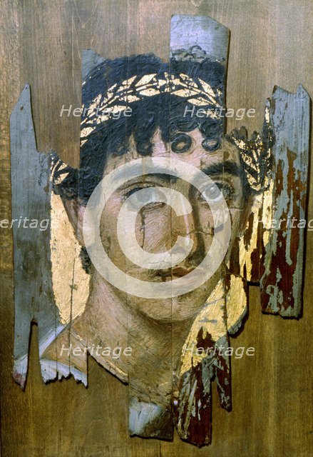 Portrait of a youth in a gold wreath, Fayum mummy portrait, Romano-Egyptian, early 2nd century. Artist: Unknown