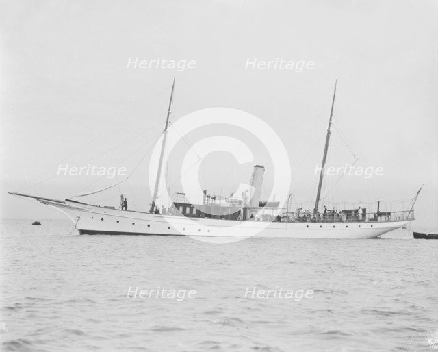 The steam yacht 'Branwyn' at anchor. Creator: Kirk & Sons of Cowes.