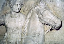Detail of a sarcophagus showing a Roman officer. Artist: Unknown