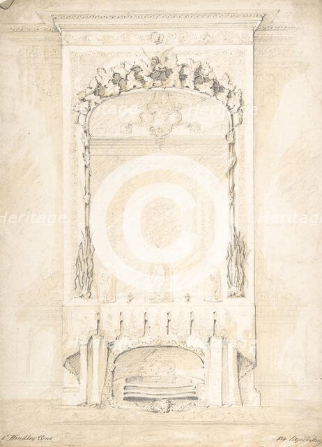 Design for a Fireplace and Mirror, 1841-84. Creator: Charles Hindley & Sons.