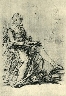 Woman putting on her stockings, mid-late 18th century, (1943). Creator: Sir Joshua Reynolds.
