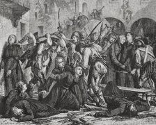 French Revolution: Slaughter of clerics, September Massacres (2 to 6 September 1792), 1876. Creator: Charles Maurand.