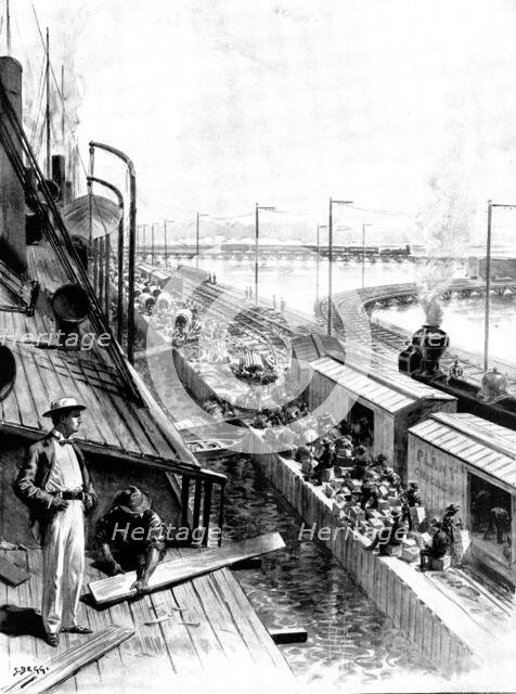 The Spanish-American War: loading the United States Transports at Tampa Bay..., 1898. Creator: Unknown.