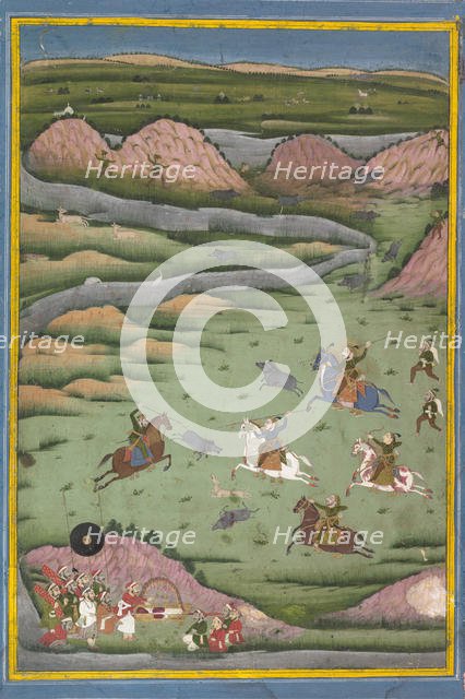 Maharana Amar Singh II or Sangram Singh Hunting Wild Boar, 19th century. Creator: Unknown.