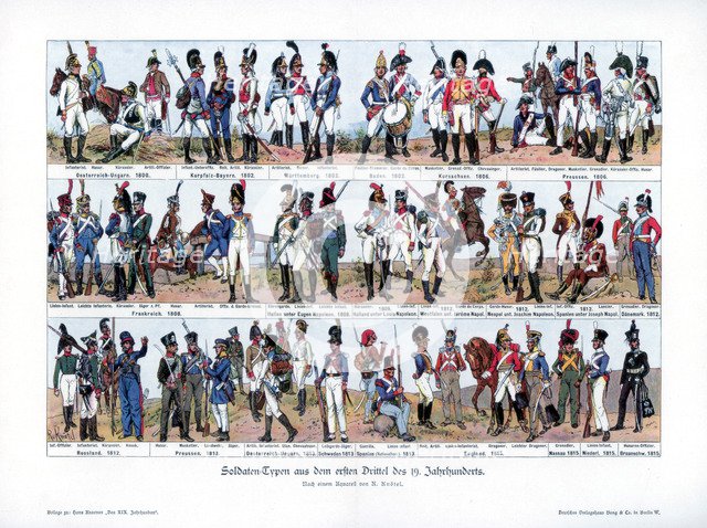 Types of soldiers from the first half of the 19th century, 1900.Artist: Richard Knotel