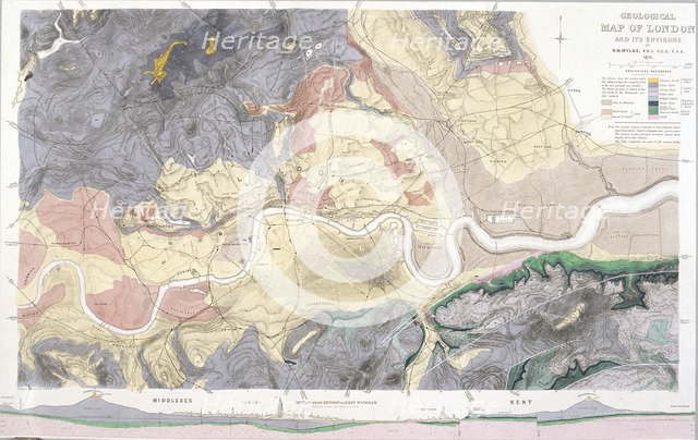 Geological map of London and the surrounding area, 1871. Artist: T Walsh