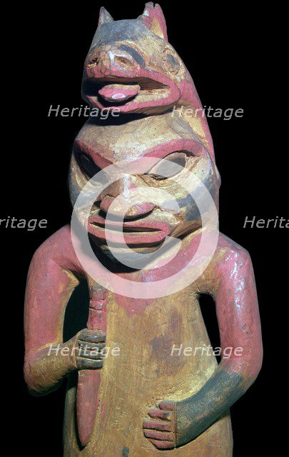 Nootka Sound Native American figure of a man wearing a bear's skin. Artist: Unknown