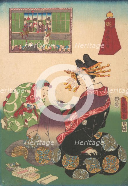 Twelve Hours of Spring Pleasures: Hour of the Goat, 19th century., 19th century. Creator: Utagawa Kunisada.