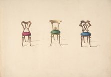 Design for Three Chairs with Red, Green and Blue Seats, early 19th century. Creator: Anon.